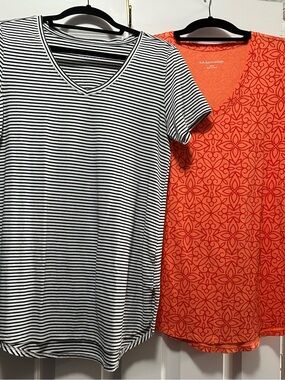 Soft Surroundings bundle of 2 
Black & White V-Neck Tee + Orange Patterned V-Nec